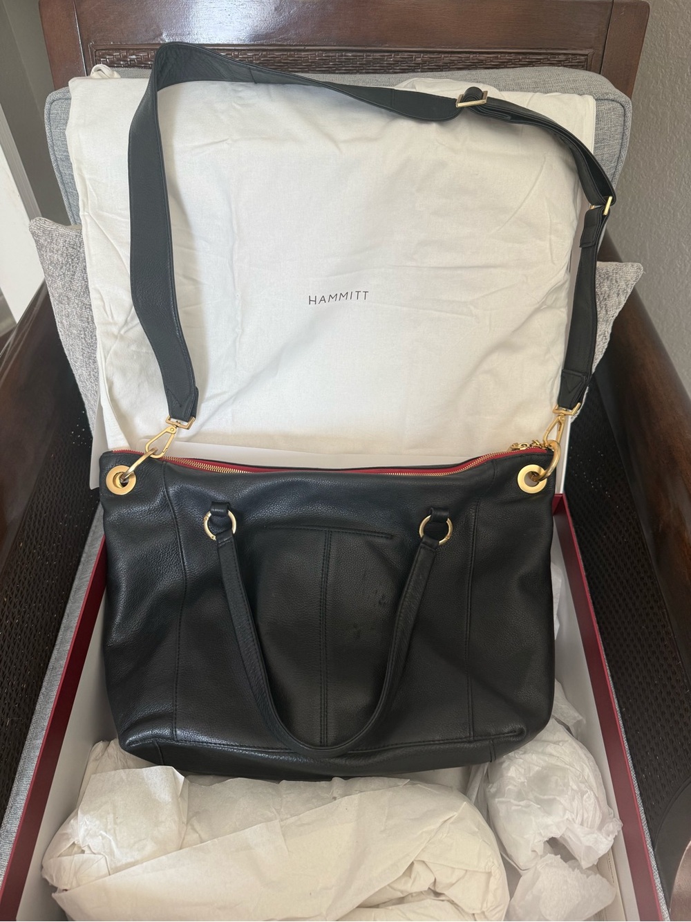Hammitt Daniel Large Black Leather Shoulder Bag with Gold-Tone Studs - Picture 2 of 5